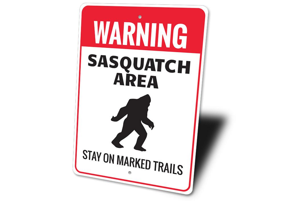 Sasquatch Area Sign made of high-quality aluminum, featuring a whimsical design perfect for home decor.