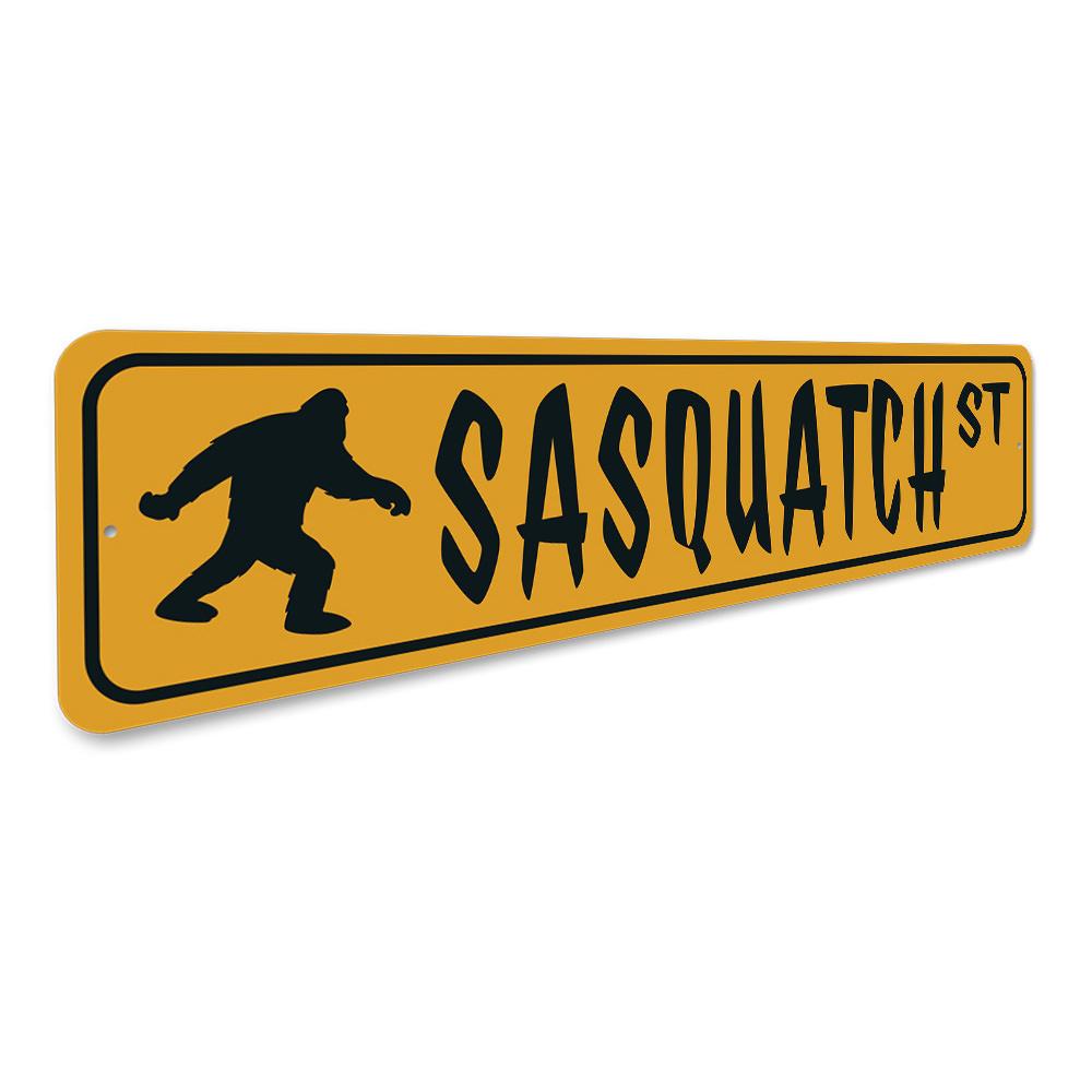 Sasquatch Street Sign made of quality aluminum, featuring a whimsical Sasquatch design, perfect for home decor.