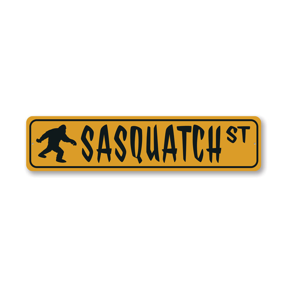 Sasquatch Street Sign made of quality aluminum, featuring a whimsical Sasquatch design, perfect for home decor.