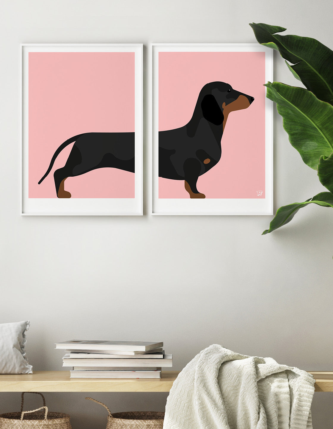 A whimsical pair of Sausage Dogs, showcasing two halves that can be displayed together or hung apart for a humorous effect.