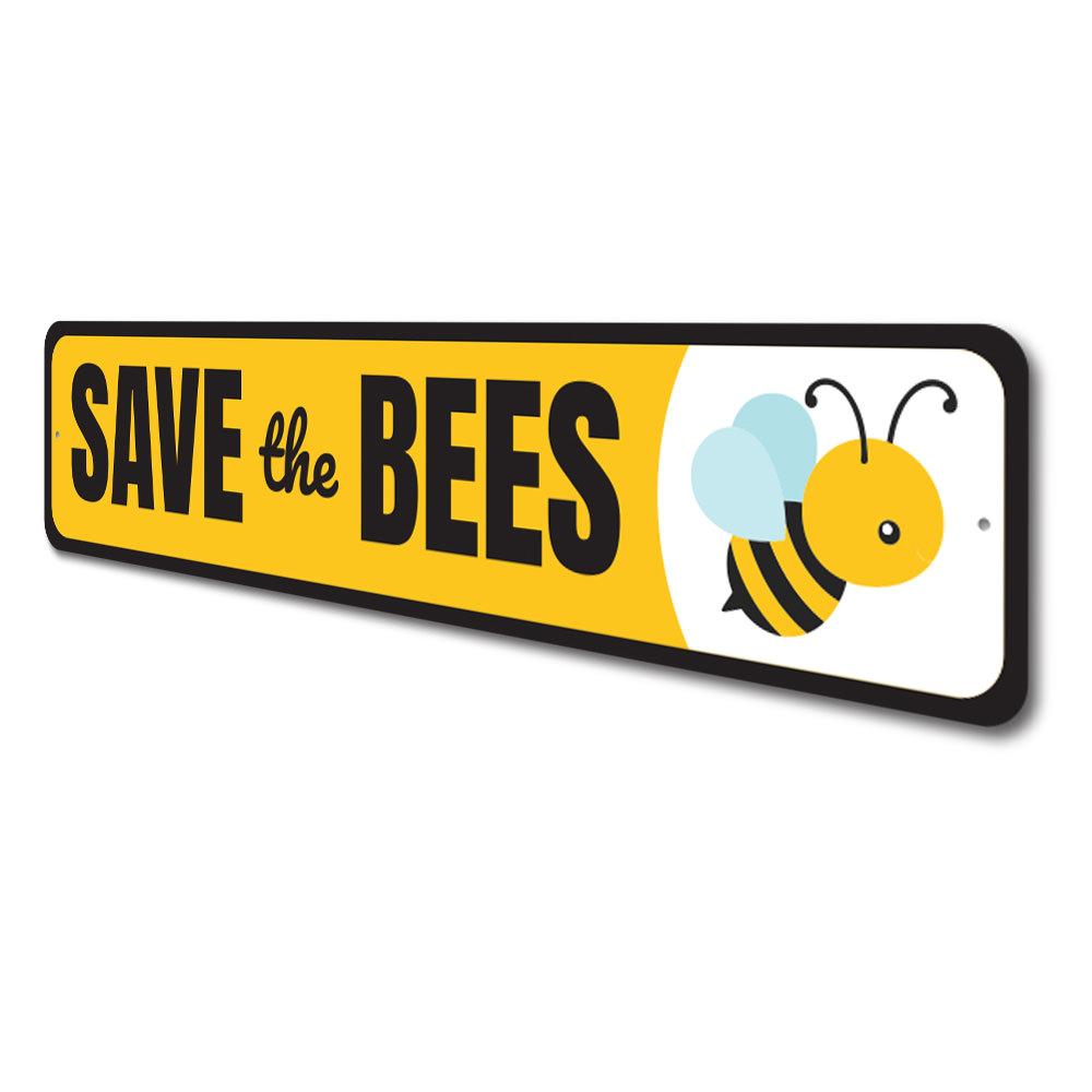 A decorative Save the Bees Sign made of high-quality aluminum, featuring a vibrant design promoting bee conservation.