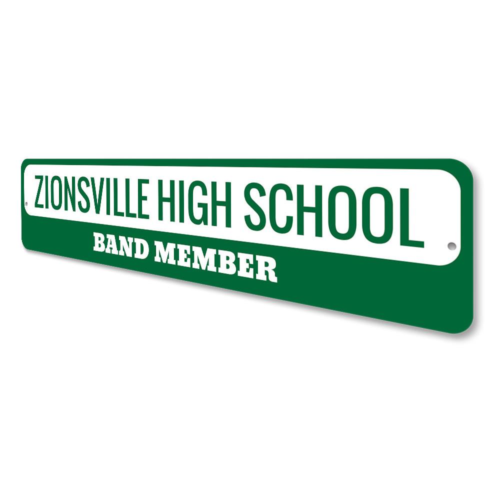 Customizable School Band Sign made of high-quality aluminum, featuring pre-drilled holes for easy mounting, perfect for home decor.