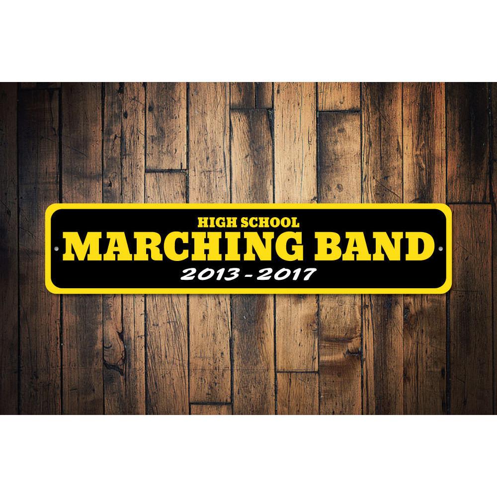 Customizable School Years Band Sign made of high-quality aluminum, featuring pre-drilled holes for easy mounting.