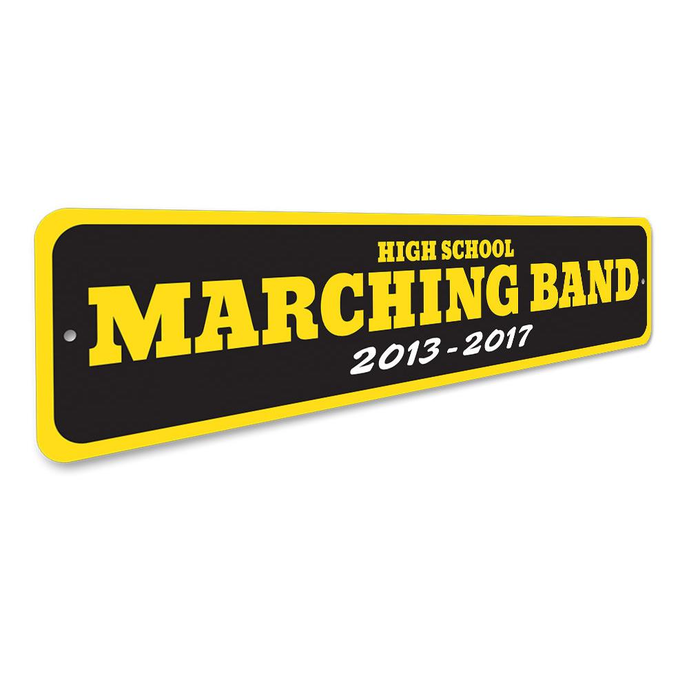 Customizable School Years Band Sign made of high-quality aluminum, featuring pre-drilled holes for easy mounting.