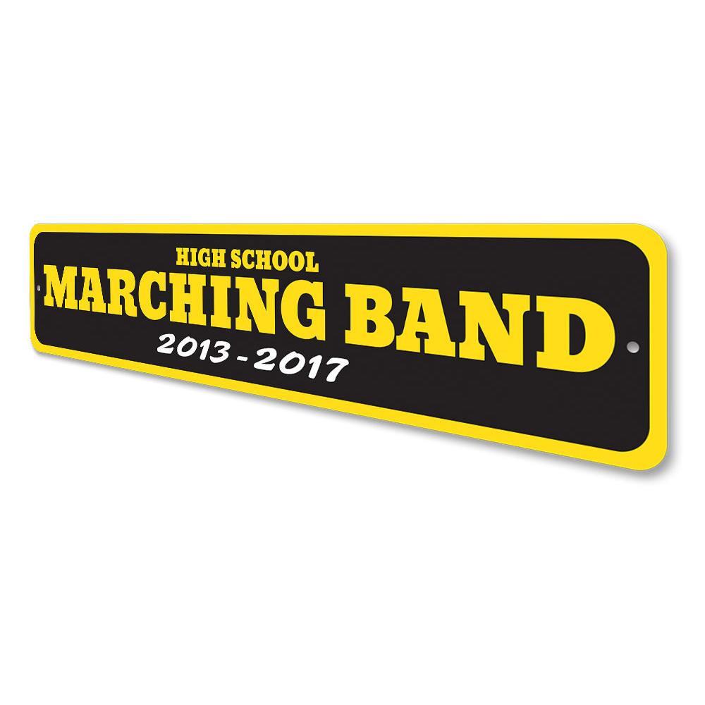 Customizable School Years Band Sign made of high-quality aluminum, featuring pre-drilled holes for easy mounting.