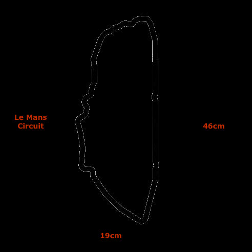 LE MANS CIRCUIT sculpture made of black PVC, showcasing the iconic race track design, measuring 19cm by 46cm.