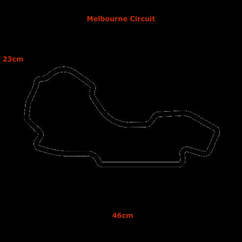 Melbourne CIRCUIT sculpture made of black PVC, measuring 23cm x 46cm, showcasing the detailed layout of the Melbourne Grand Prix track.