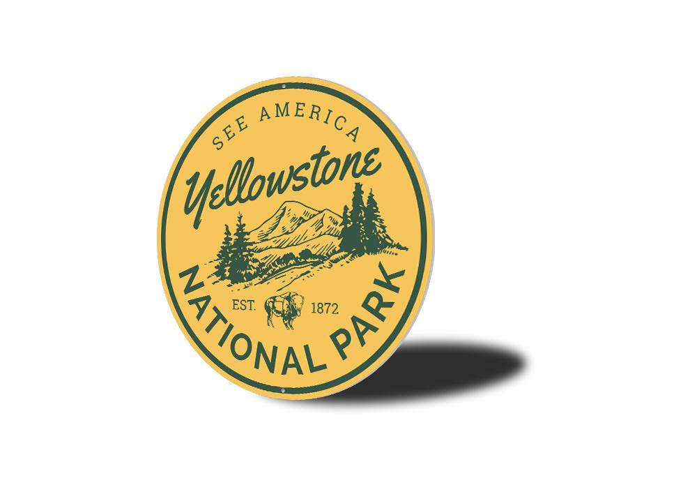 See America National Park Sign made of high-quality aluminum, featuring customizable text and pre-drilled holes for easy mounting.