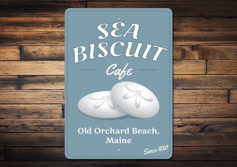 Customizable Sea Biscuit Sign made of high-quality aluminum, featuring a decorative design suitable for home decor.