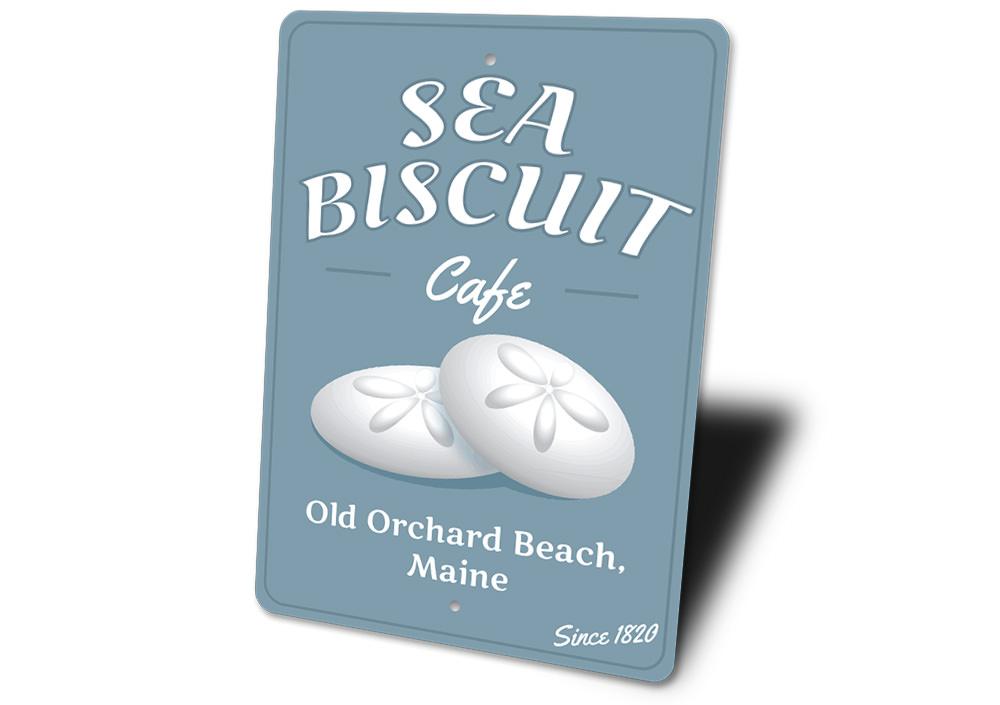 Customizable Sea Biscuit Sign made of high-quality aluminum, featuring a decorative design suitable for home decor.