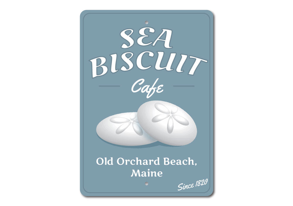 Customizable Sea Biscuit Sign made of high-quality aluminum, featuring a decorative design suitable for home decor.