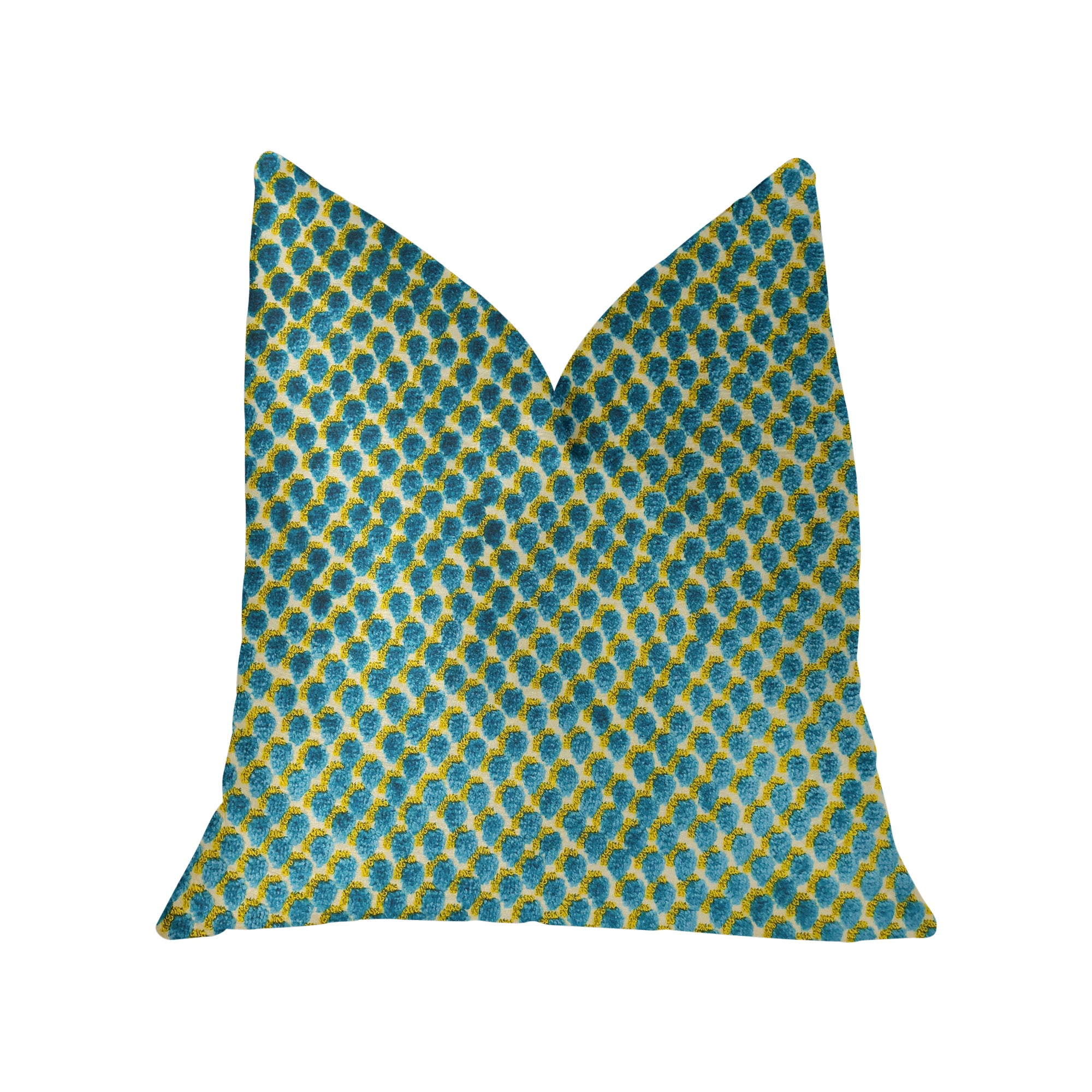 Sea Green Iota Turquoise Luxury Throw Pillow with double-sided design and invisible zipper, showcasing vibrant colors and textured pattern.