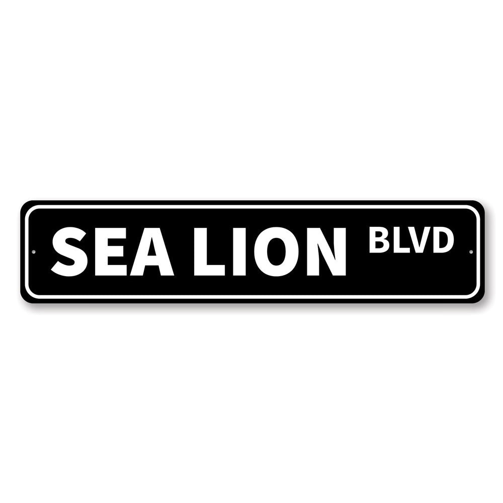 A decorative Sea Lion Blvd sign made of high-quality aluminum, featuring vibrant colors and a unique design, perfect for home decor.