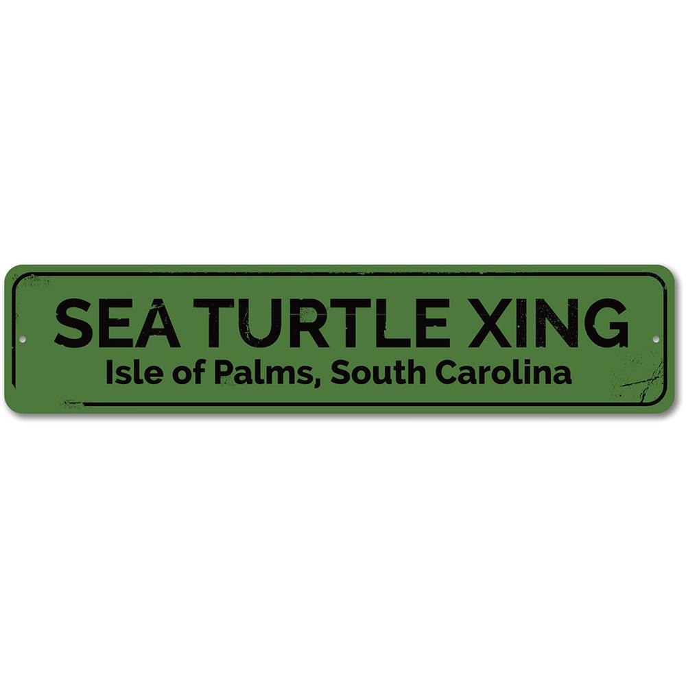 A vibrant Sea Turtle Crossing Sign made of durable aluminum, featuring a colorful design perfect for beach-themed decor.