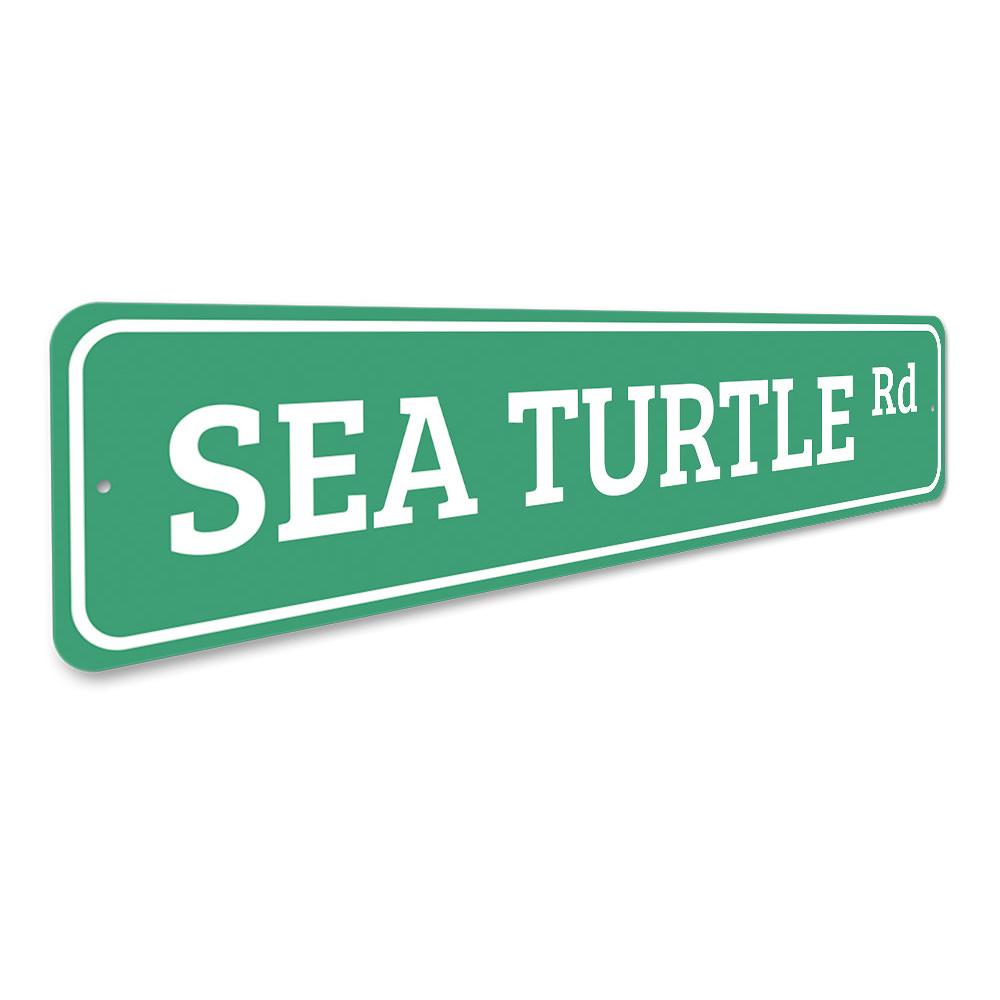 A vibrant Sea Turtle Road Sign made of aluminum, featuring a colorful sea turtle design, perfect for home decoration.