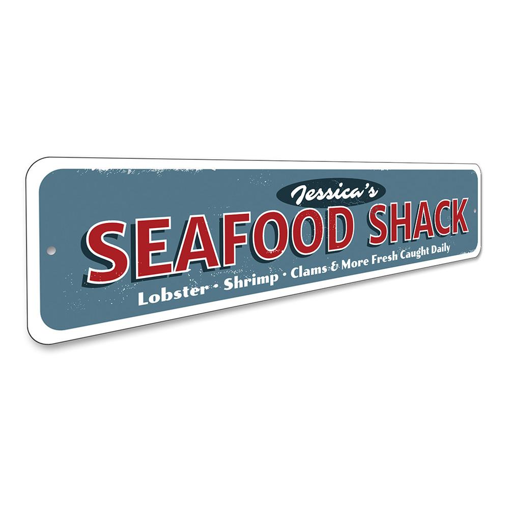 A vibrant Seafood Restaurant Sign made of durable aluminum, featuring customizable text and a beach-themed design, perfect for coastal decor.