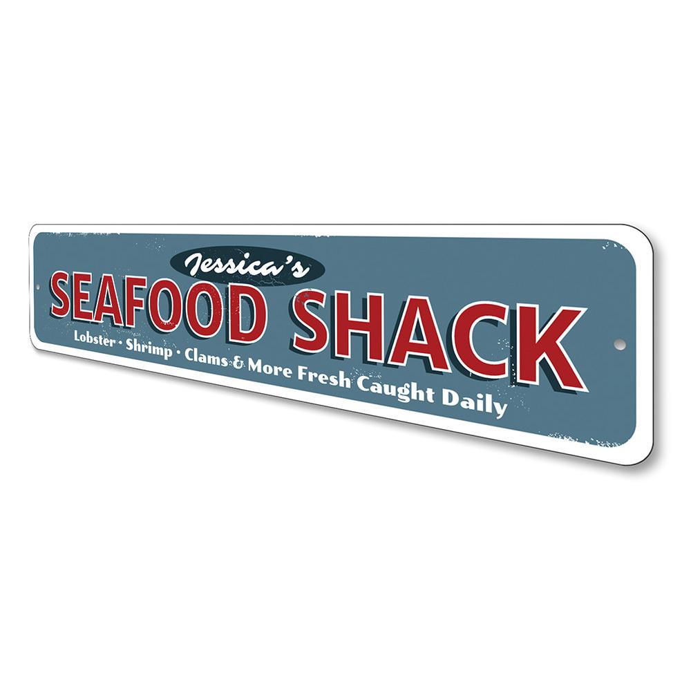 A vibrant Seafood Restaurant Sign made of durable aluminum, featuring customizable text and a beach-themed design, perfect for coastal decor.