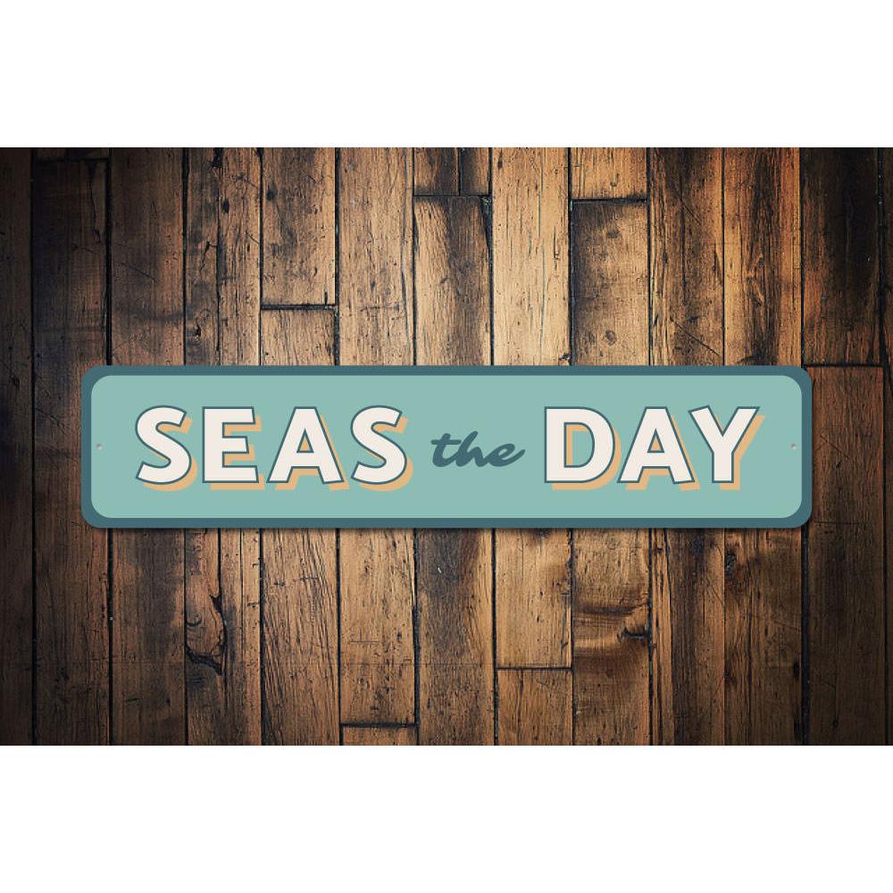 Seas the Day Sign featuring vibrant colors and a nautical theme, perfect for home decor.