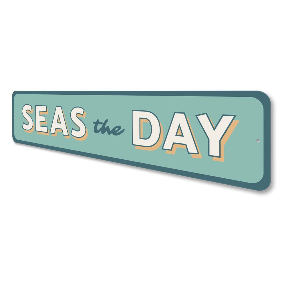 Seas the Day Sign featuring vibrant colors and a nautical theme, perfect for home decor.