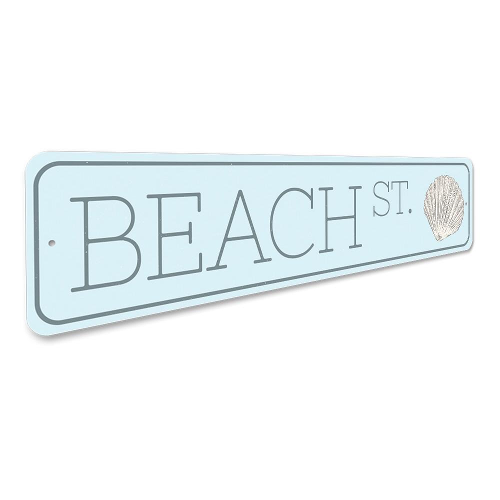 Seashell Beach Street Sign made of high-quality aluminum, featuring a coastal design perfect for beach-themed decor.