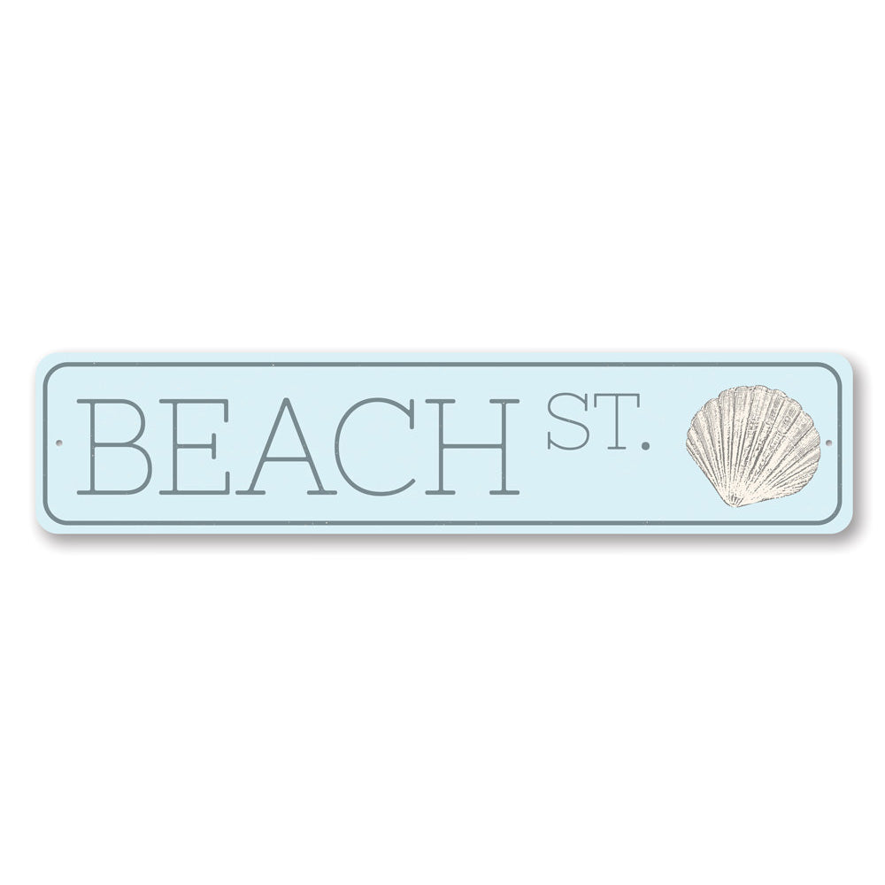 Seashell Beach Street Sign made of high-quality aluminum, featuring a coastal design perfect for beach-themed decor.