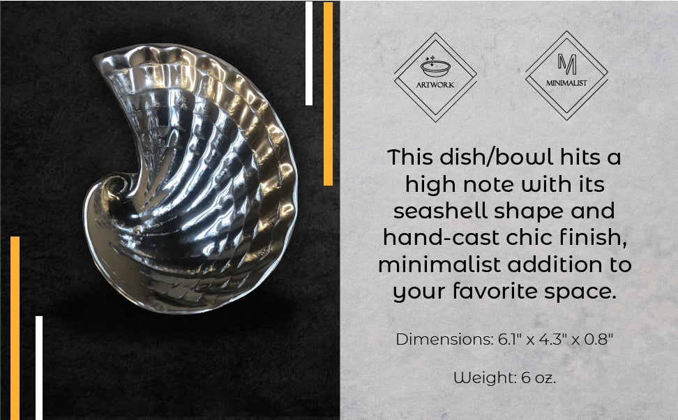 A beautifully crafted seashell-shaped soap dish made from recycled aluminum, showcasing a chic finish and minimalist design.