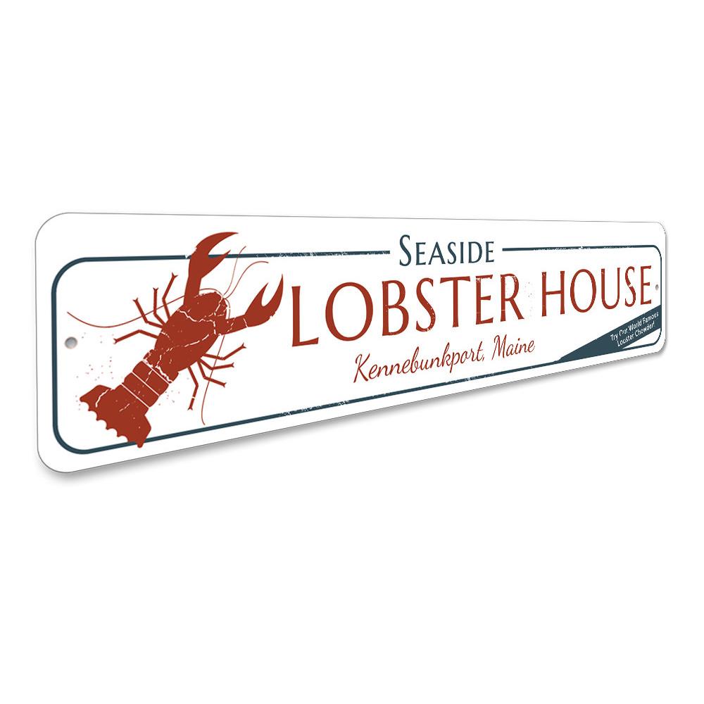 Seaside Lobster House Sign made of high-quality aluminum, featuring a vibrant design perfect for coastal decor.