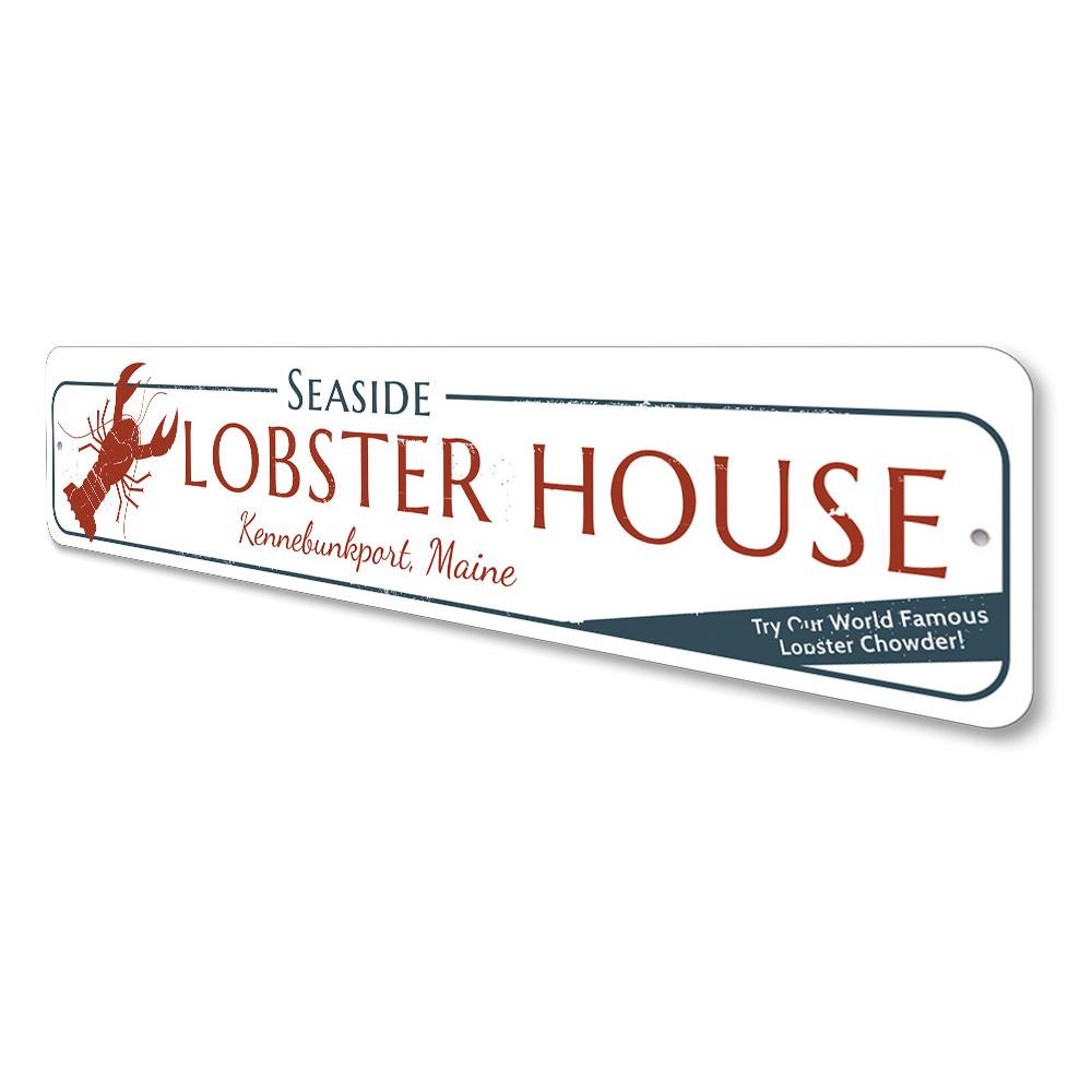 Seaside Lobster House Sign made of high-quality aluminum, featuring a vibrant design perfect for coastal decor.