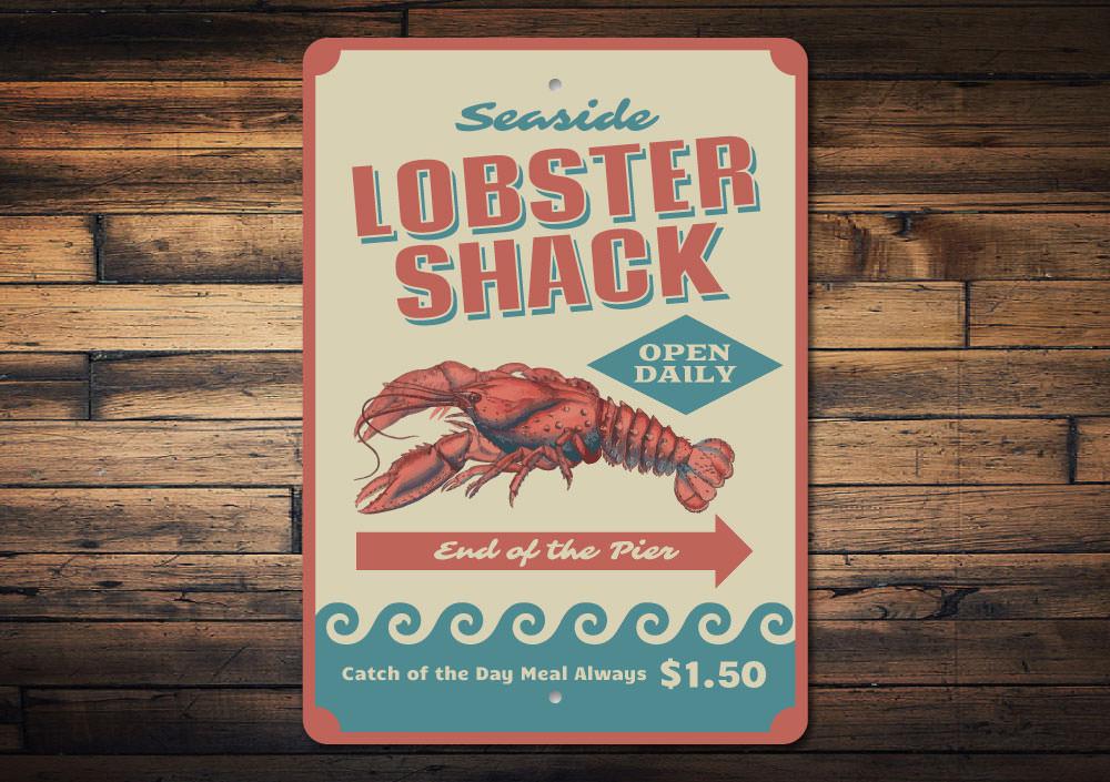 Seaside Lobster Shack Sign made of aluminum, featuring a vibrant design perfect for beach-themed decor.