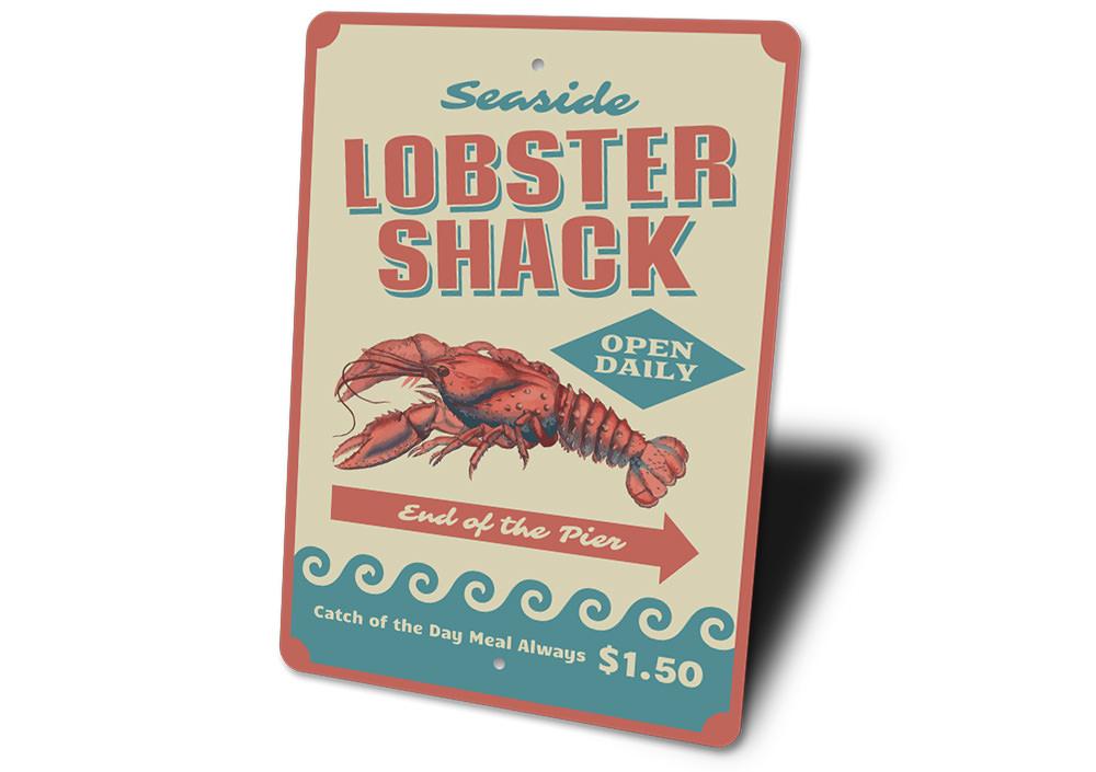 Seaside Lobster Shack Sign made of aluminum, featuring a vibrant design perfect for beach-themed decor.