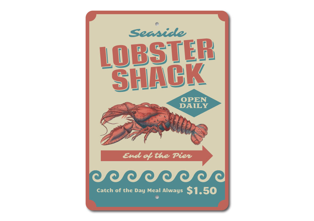 Seaside Lobster Shack Sign made of aluminum, featuring a vibrant design perfect for beach-themed decor.