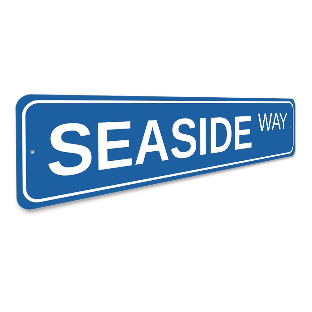 Seaside Way Sign made of high-quality aluminum, featuring a beach-themed design, perfect for coastal decor.