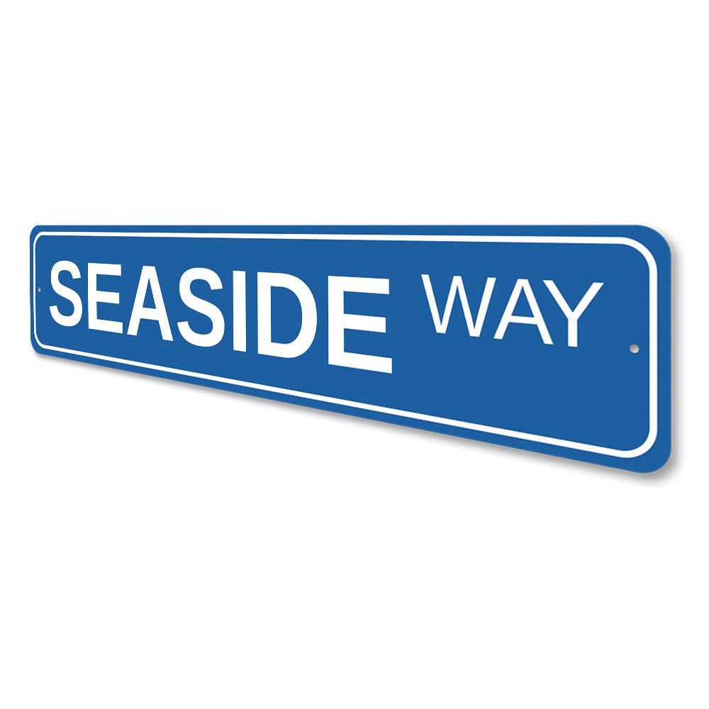 Seaside Way Sign made of high-quality aluminum, featuring a beach-themed design, perfect for coastal decor.