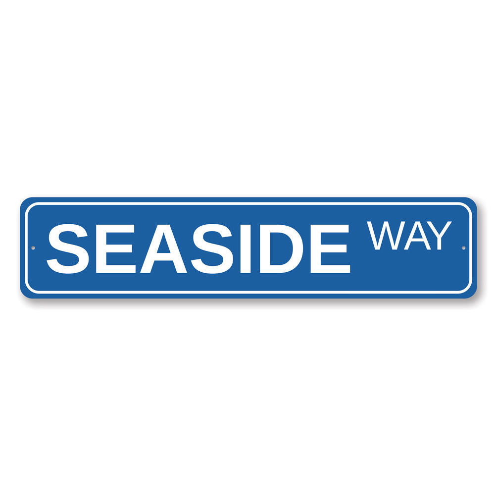 Seaside Way Sign made of high-quality aluminum, featuring a beach-themed design, perfect for coastal decor.