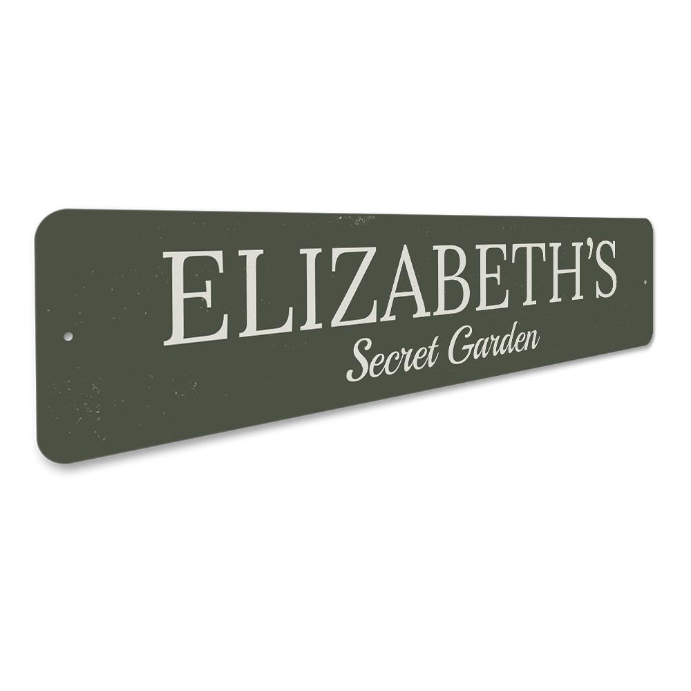 Customizable Secret Garden Sign made of high-quality aluminum, featuring pre-drilled holes for easy mounting.