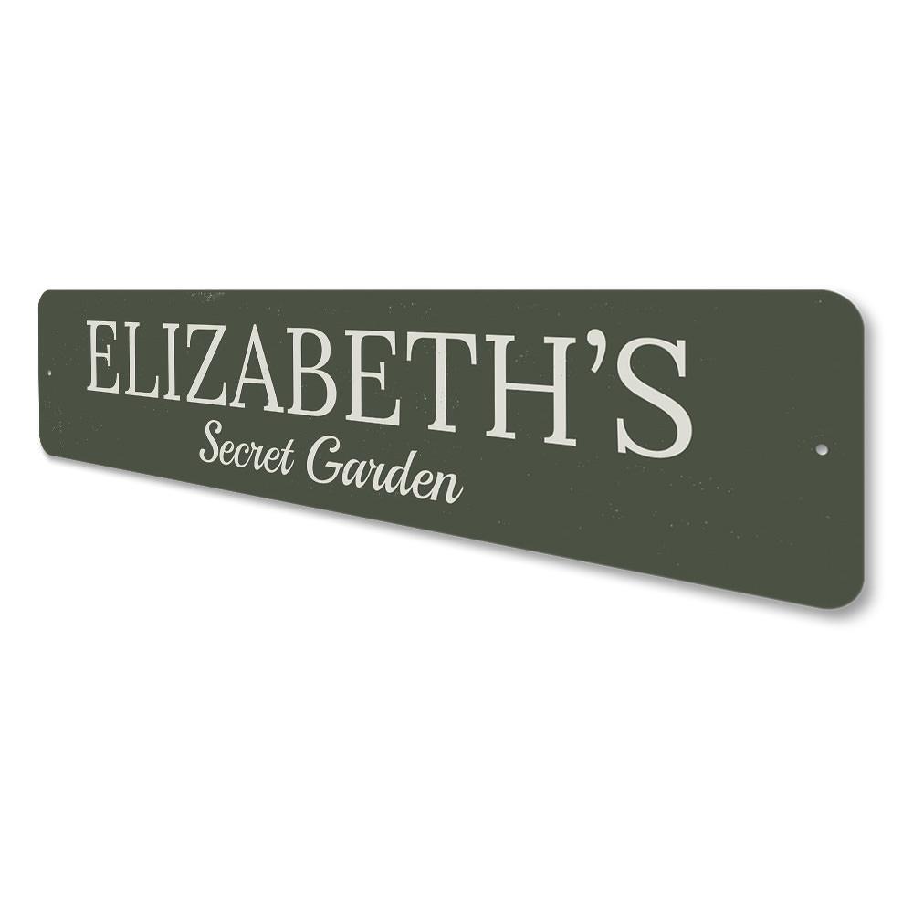 Customizable Secret Garden Sign made of high-quality aluminum, featuring pre-drilled holes for easy mounting.