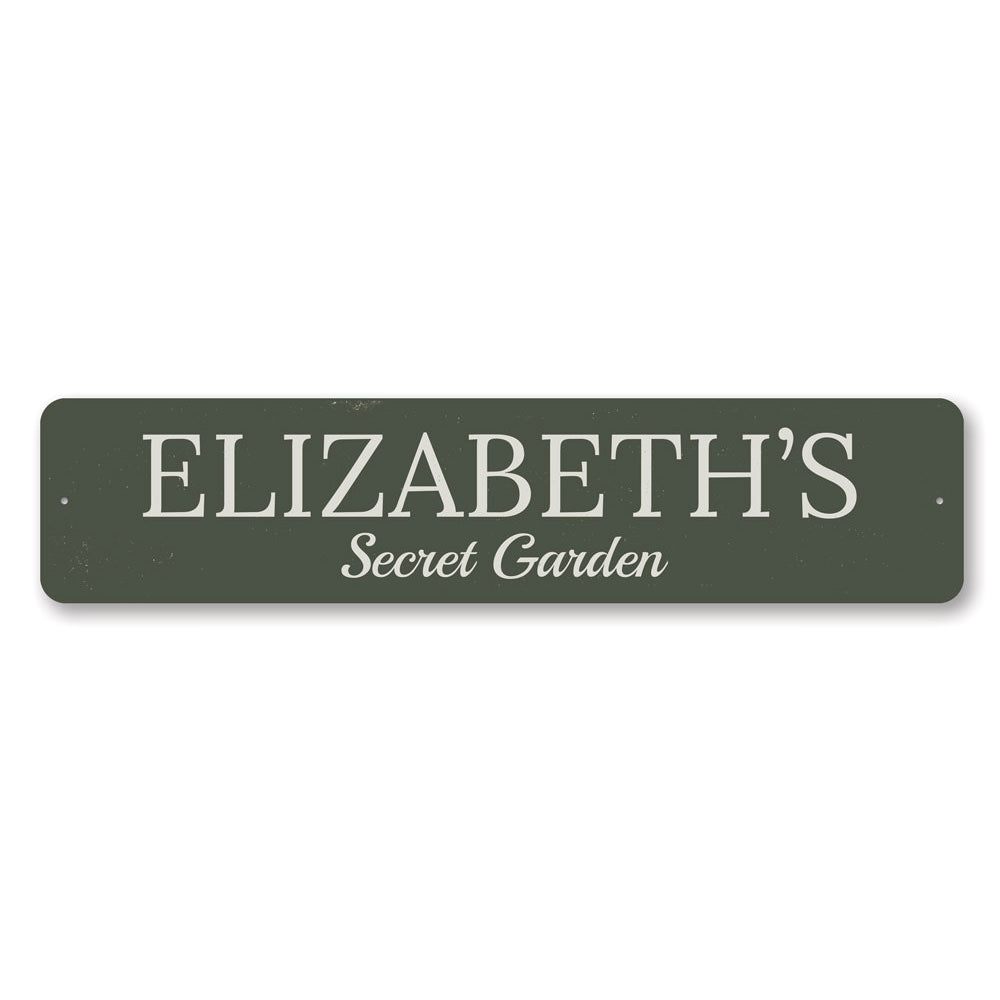 Customizable Secret Garden Sign made of high-quality aluminum, featuring pre-drilled holes for easy mounting.