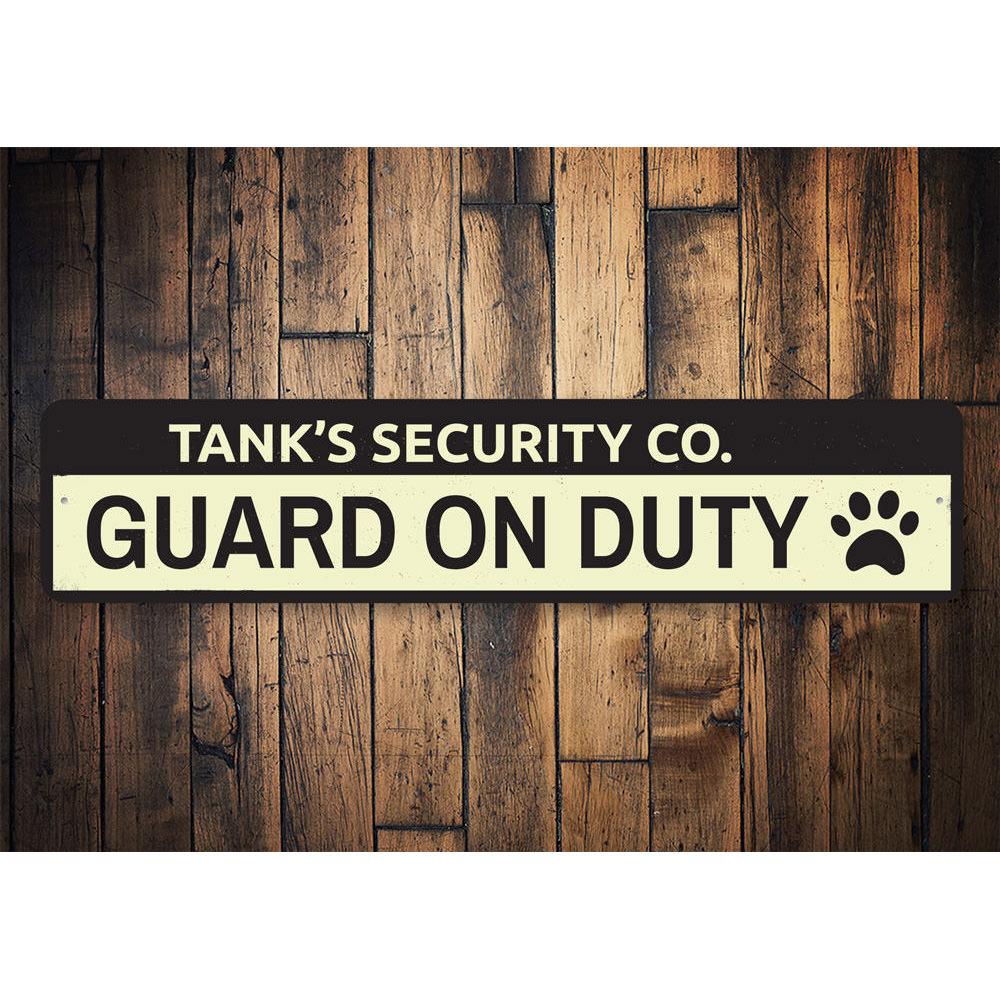 Customizable Security Company Pet Sign made from durable aluminum, featuring pre-drilled holes for easy mounting.