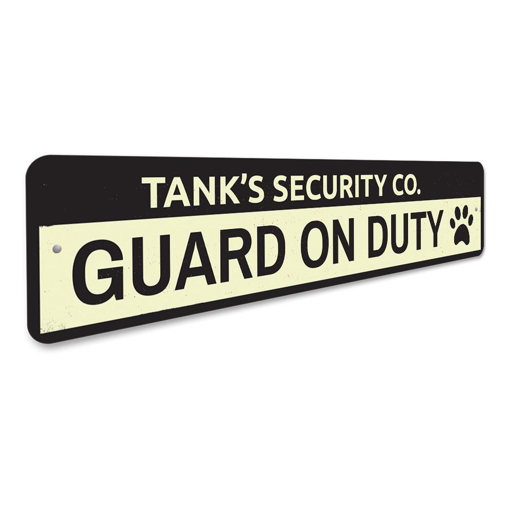 Customizable Security Company Pet Sign made from durable aluminum, featuring pre-drilled holes for easy mounting.