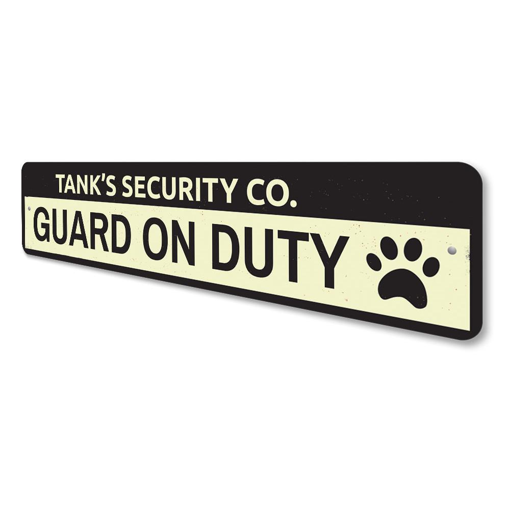 Customizable Security Company Pet Sign made from durable aluminum, featuring pre-drilled holes for easy mounting.