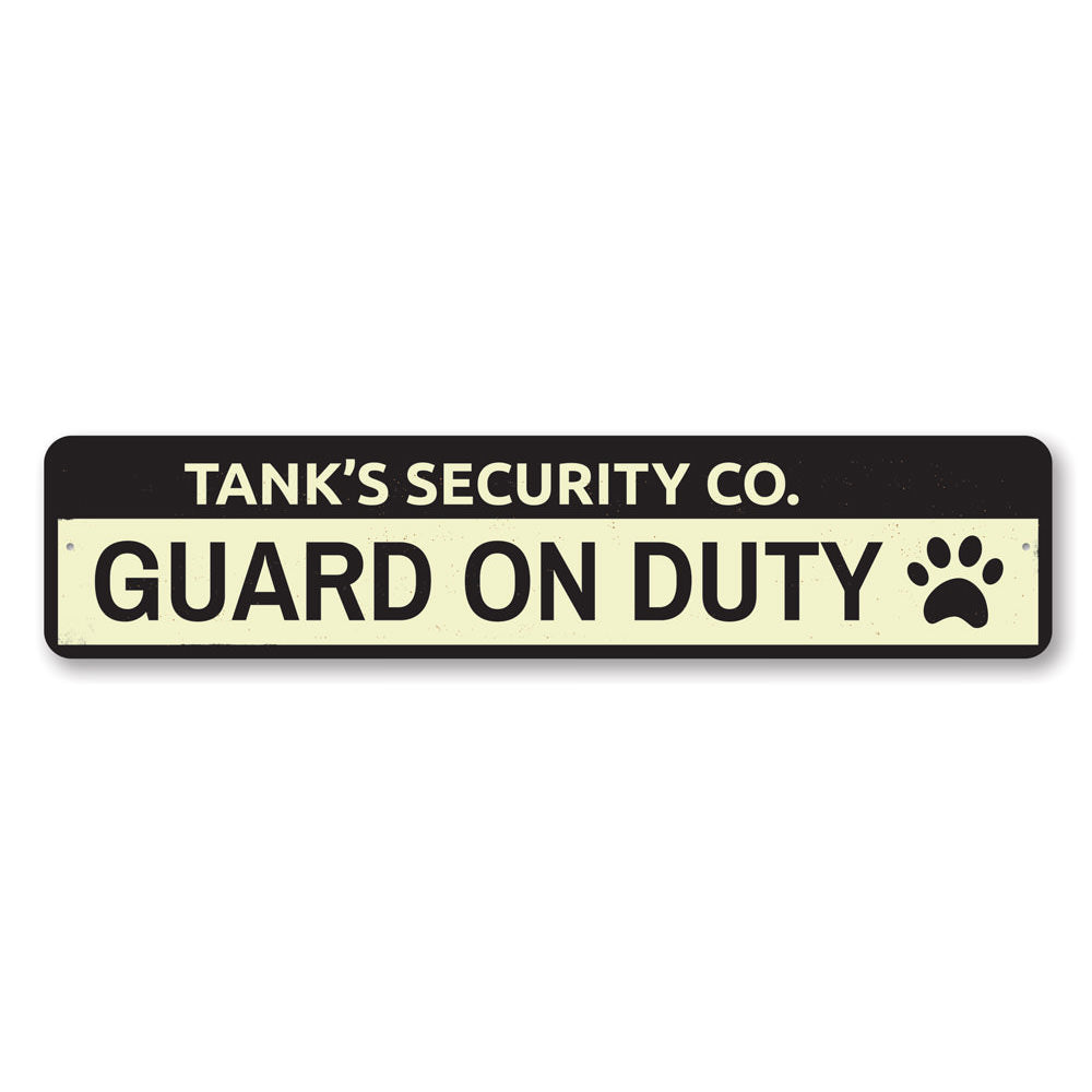 Customizable Security Company Pet Sign made from durable aluminum, featuring pre-drilled holes for easy mounting.