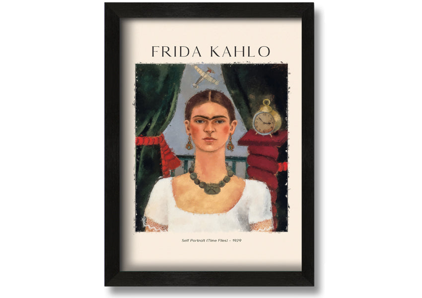 Frida Kahlo's Self Portrait (Time Flies) - 1929, printed on coated polyester canvas, framed and ready to hang.