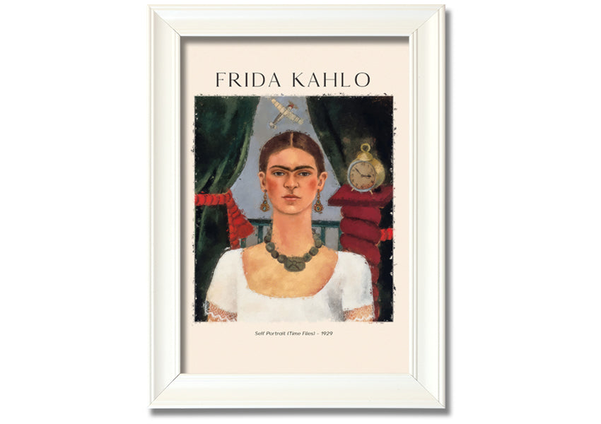 Frida Kahlo's Self Portrait (Time Flies) - 1929, printed on coated polyester canvas, framed and ready to hang.