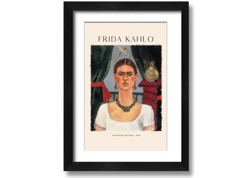 Frida Kahlo's Self Portrait (Time Flies) - 1929, printed on coated polyester canvas, framed and ready to hang.