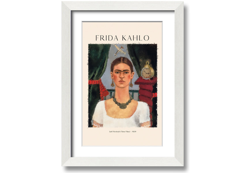 Frida Kahlo's Self Portrait (Time Flies) - 1929, printed on coated polyester canvas, framed and ready to hang.