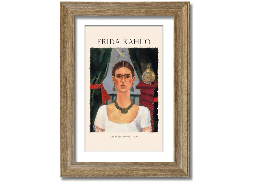 Frida Kahlo's Self Portrait (Time Flies) - 1929, printed on coated polyester canvas, framed and ready to hang.