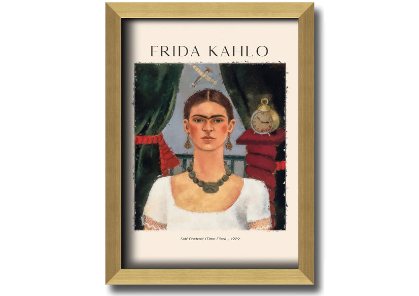 Frida Kahlo's Self Portrait (Time Flies) - 1929, printed on coated polyester canvas, framed and ready to hang.