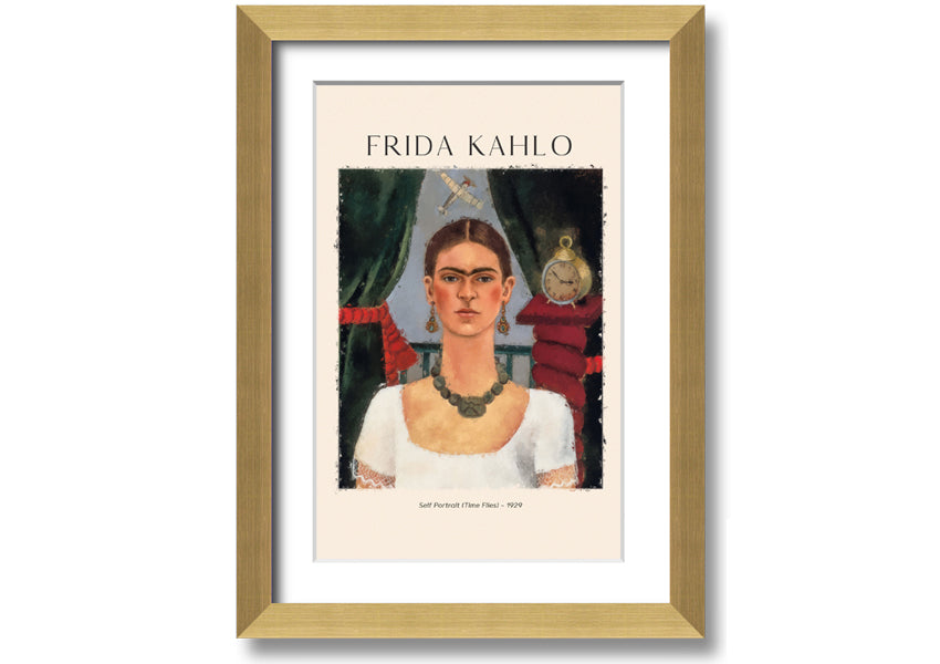 Frida Kahlo's Self Portrait (Time Flies) - 1929, printed on coated polyester canvas, framed and ready to hang.