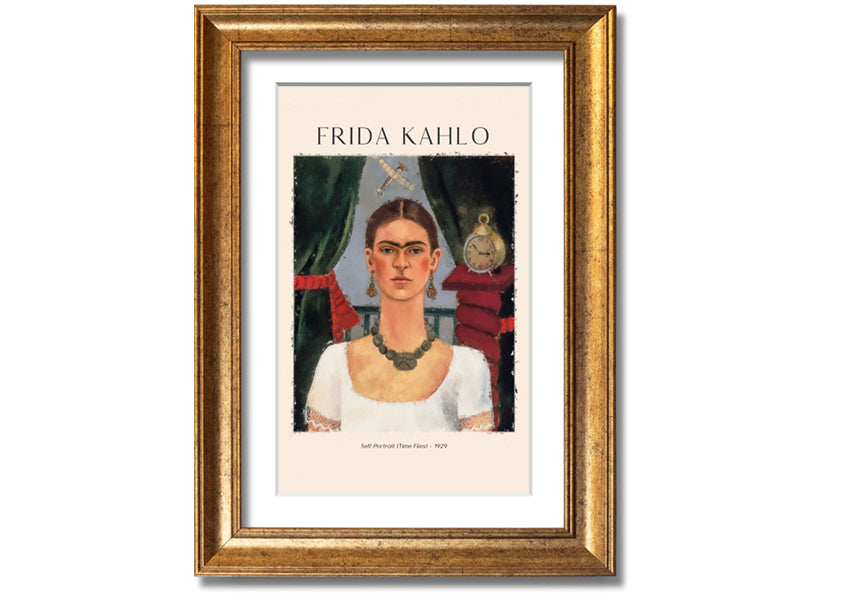 Frida Kahlo's Self Portrait (Time Flies) - 1929, printed on coated polyester canvas, framed and ready to hang.