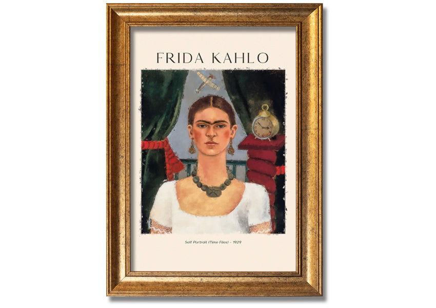 Frida Kahlo's Self Portrait (Time Flies) - 1929, printed on coated polyester canvas, framed and ready to hang.